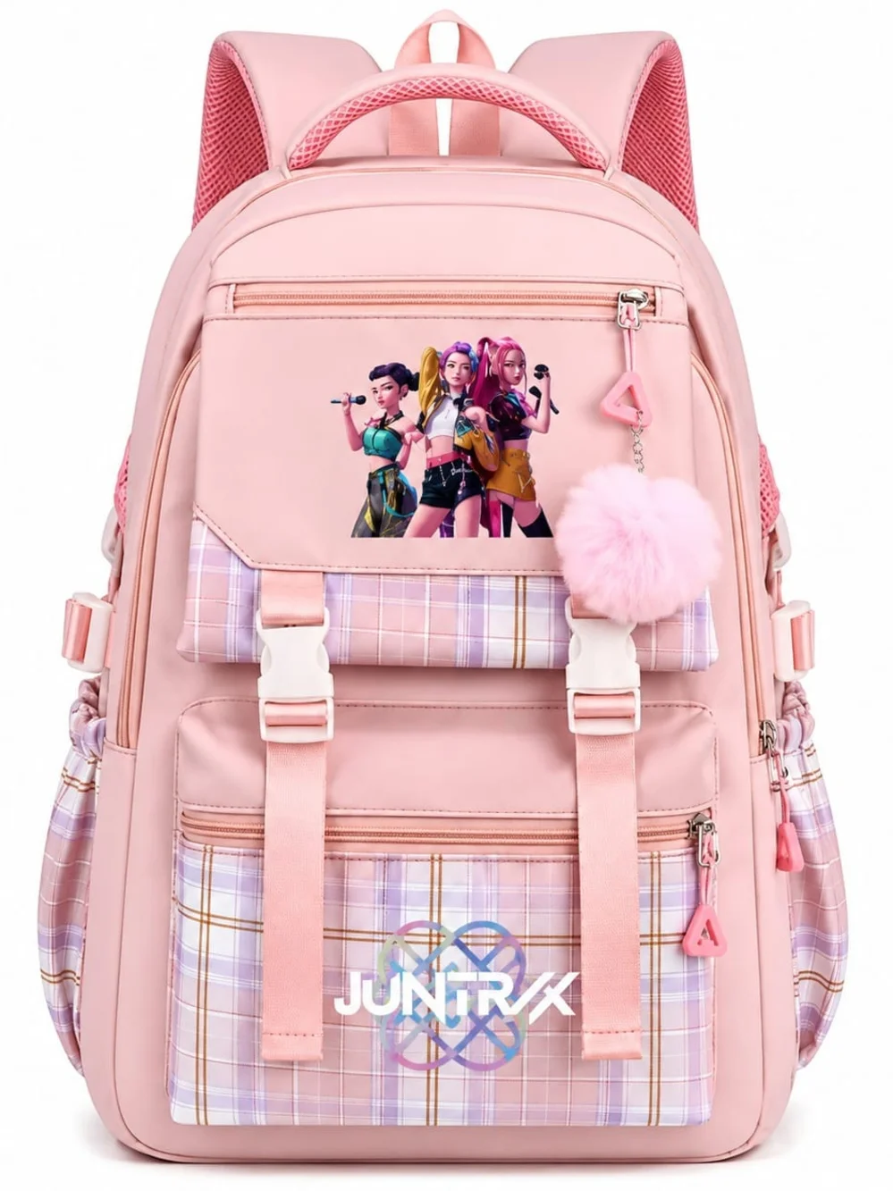 Pink Kids Backpack with Plush Pom Pom Charm